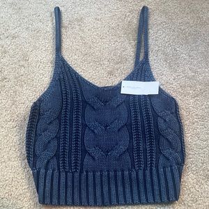 American Eagle Navy Blue Crochet Knit Crop Tank